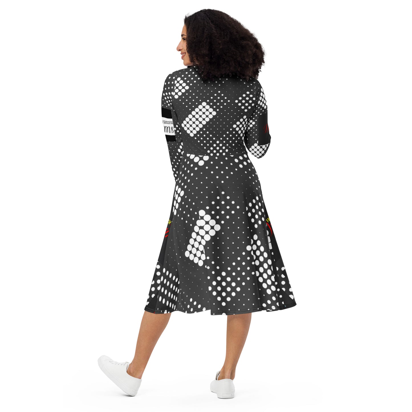 All-over print long sleeve midi dress