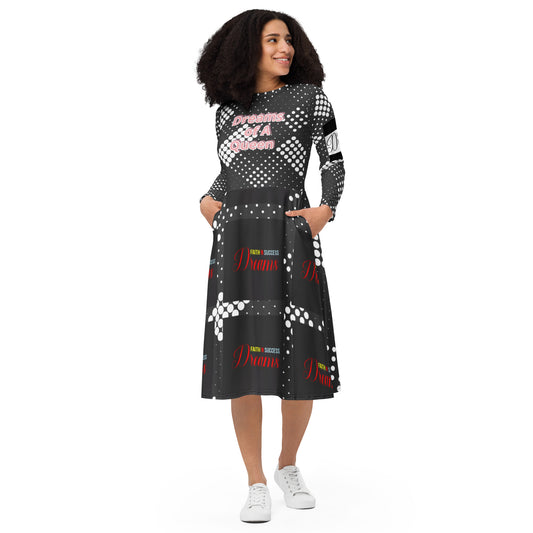 All-over print long sleeve midi dress